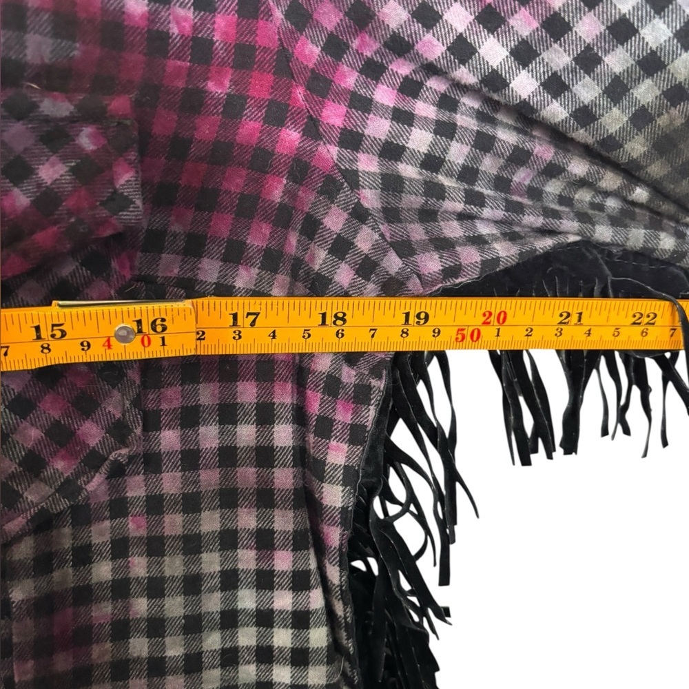 The Nu Vintage Women’s Medium Dyed Black & White Check Pearl Snap Shirt Fringe - Picture 7 of 9